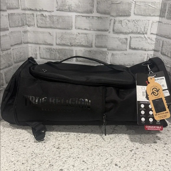 True Religion Men's Black Convertible Backpack Duffle Bag - Picture 5 of 8